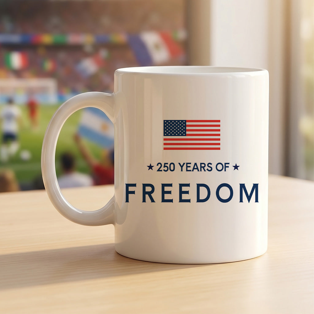 250 Years of Freedom Mug, Minimalist American Flag Coffee Cup for USA Anniversary, Patriotic Fourth of July Gift
