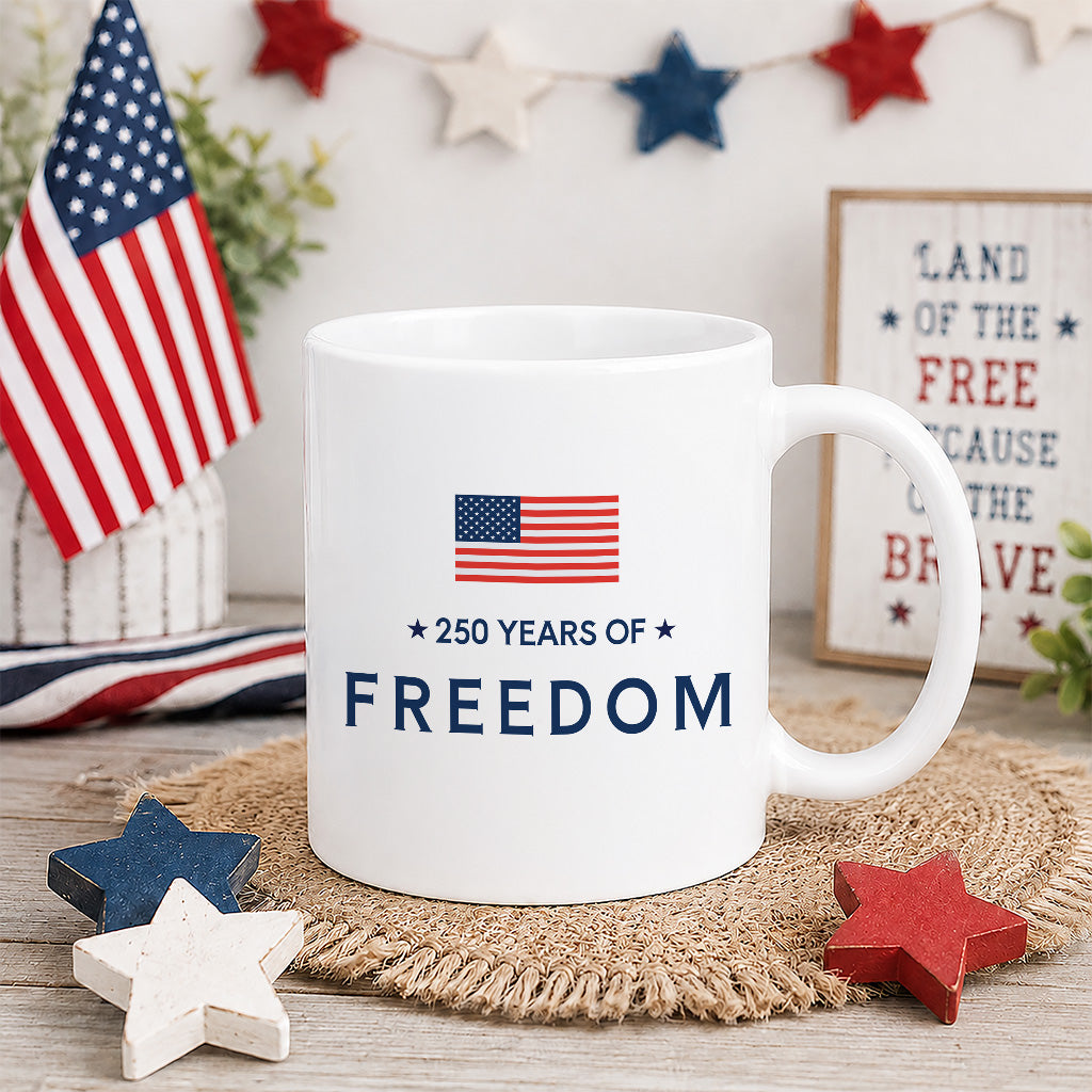 250 Years of Freedom Mug, Minimalist American Flag Coffee Cup for USA Anniversary, Patriotic Fourth of July Gift
