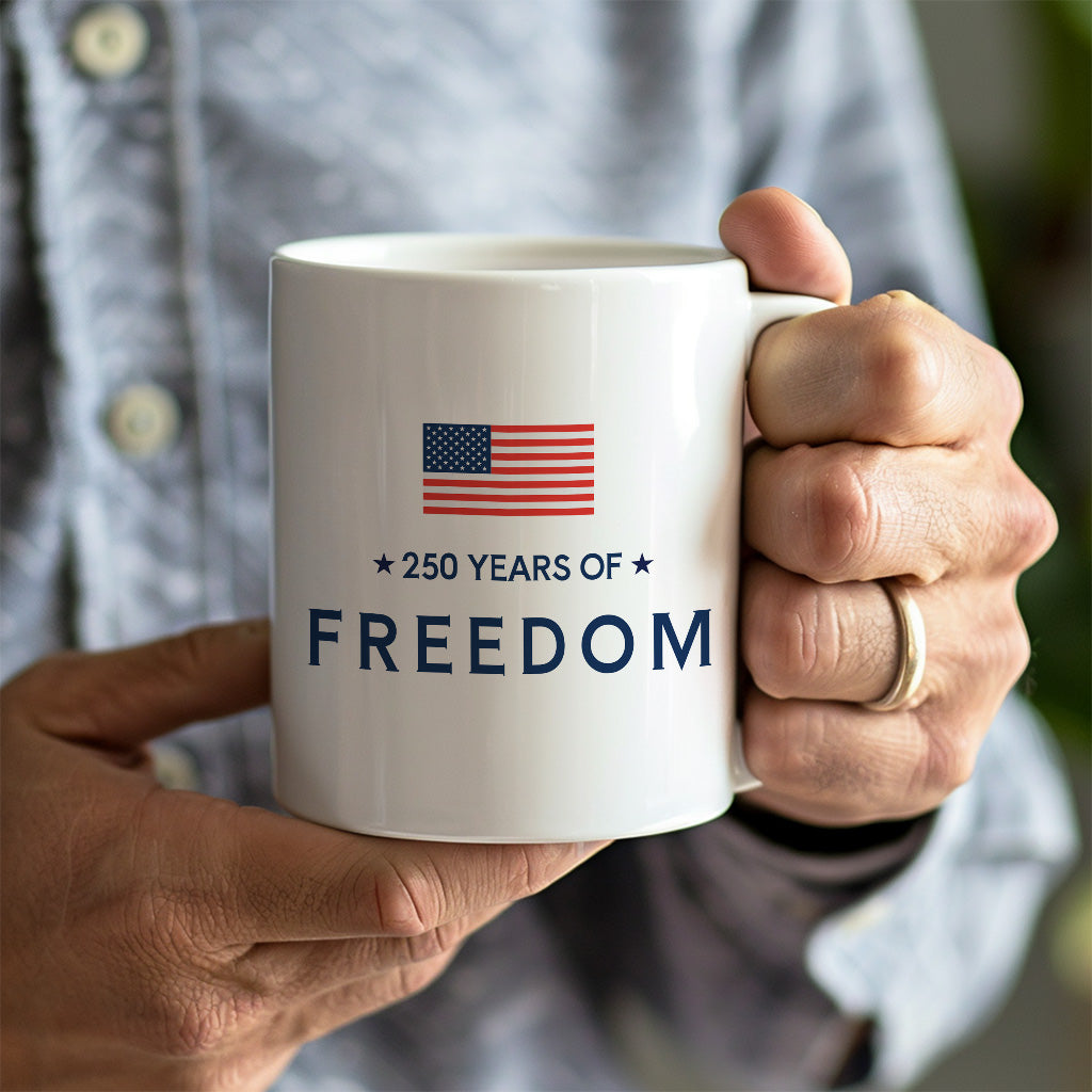 250 Years of Freedom Mug, Minimalist American Flag Coffee Cup for USA Anniversary, Patriotic Fourth of July Gift