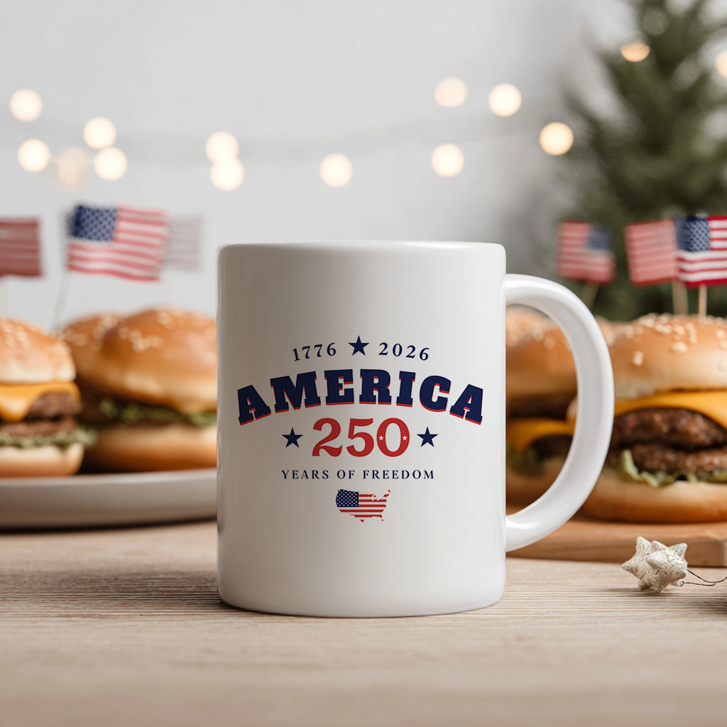 America 250 Years Mug, Patriotic Map Coffee Cup for 1776 2026 Freedom Celebration, USA Anniversary Gift