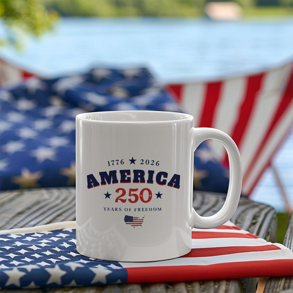 America 250 Years Mug, Patriotic Map Coffee Cup for 1776 2026 Freedom Celebration, USA Anniversary Gift