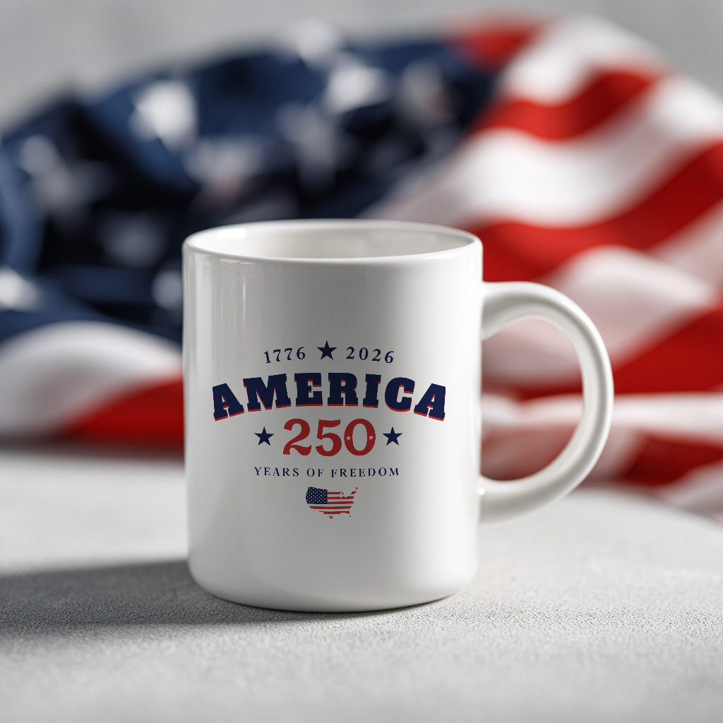 America 250 Years Mug, Patriotic Map Coffee Cup for 1776 2026 Freedom Celebration, USA Anniversary Gift
