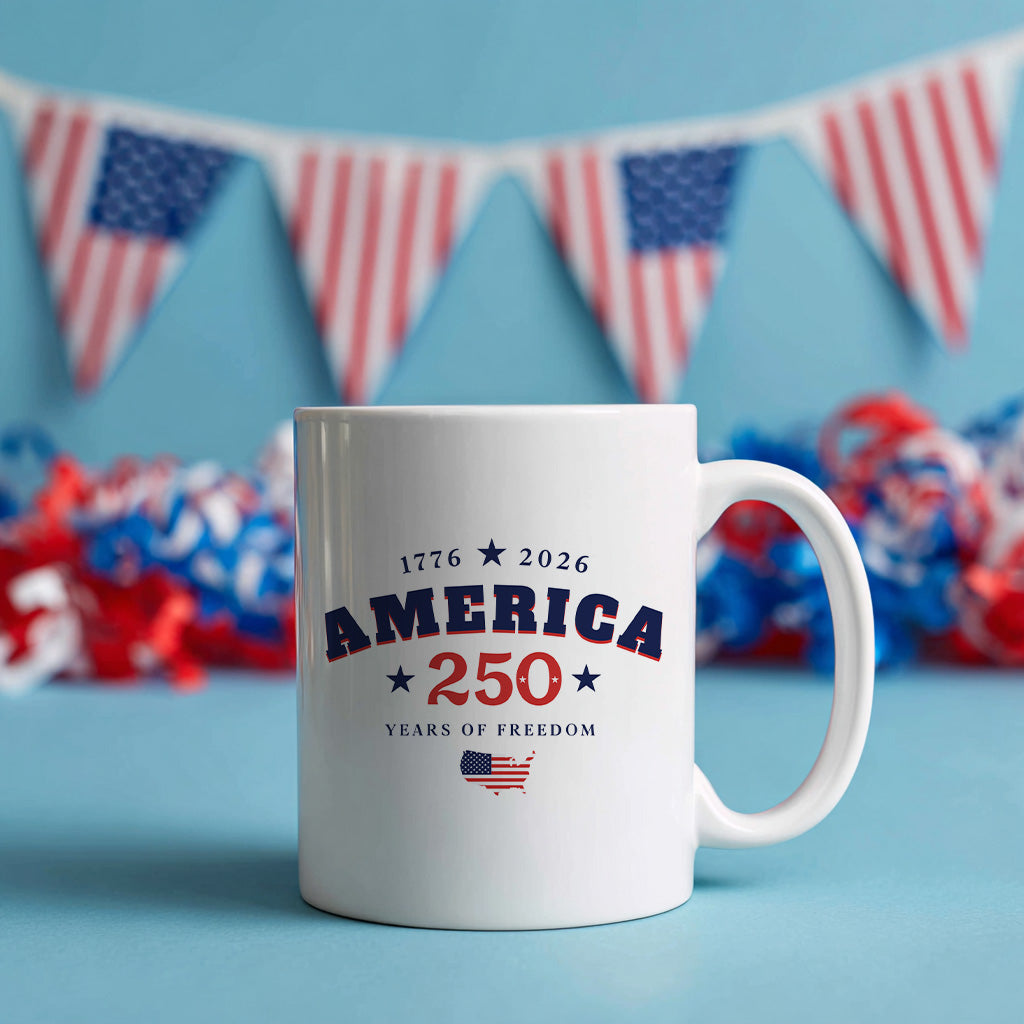 America 250 Years Mug, Patriotic Map Coffee Cup for 1776 2026 Freedom Celebration, USA Anniversary Gift