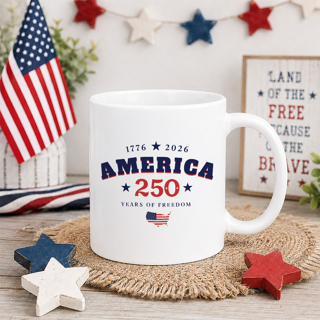 America 250 Years Mug, Patriotic Map Coffee Cup for 1776 2026 Freedom Celebration, USA Anniversary Gift