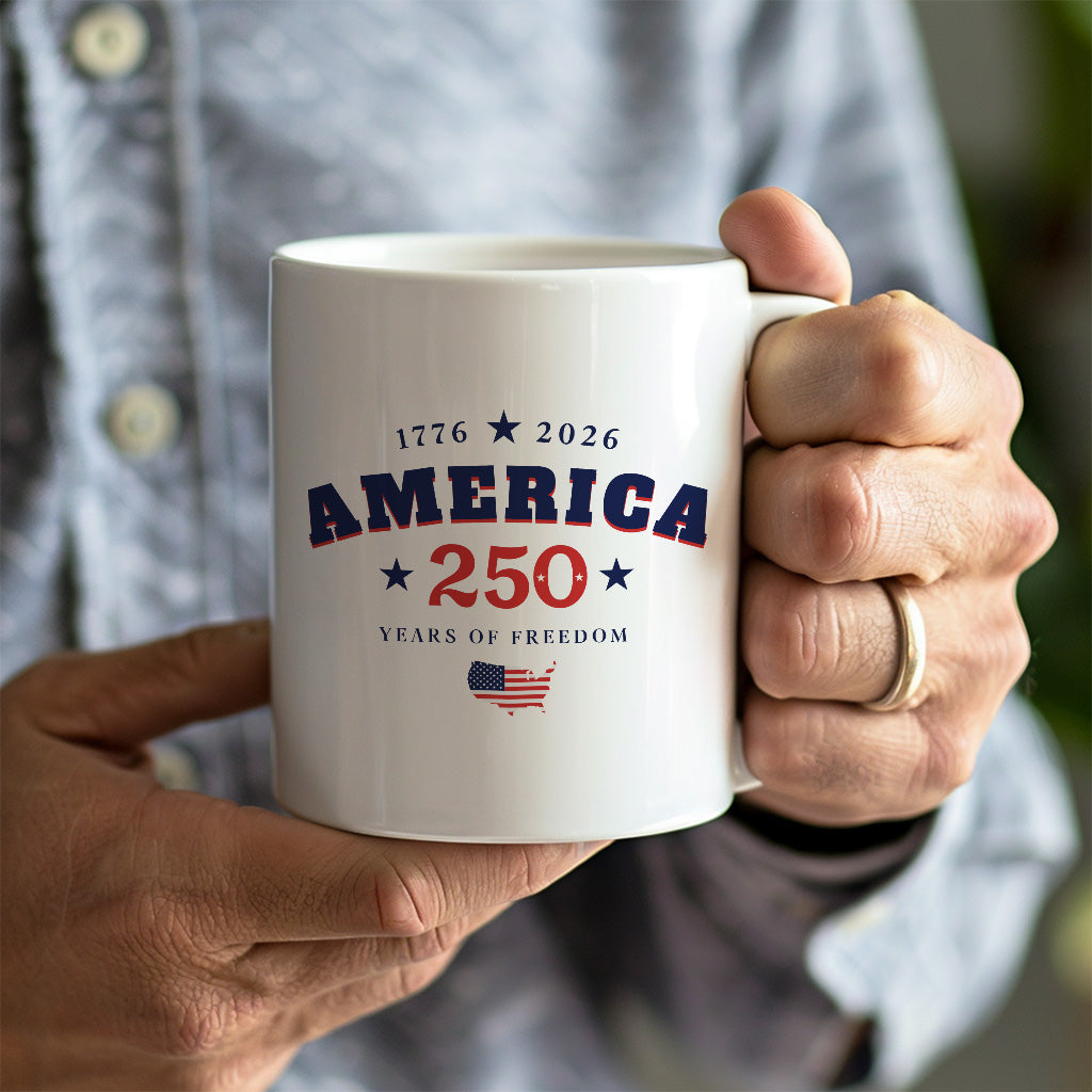 America 250 Years Mug, Patriotic Map Coffee Cup for 1776 2026 Freedom Celebration, USA Anniversary Gift