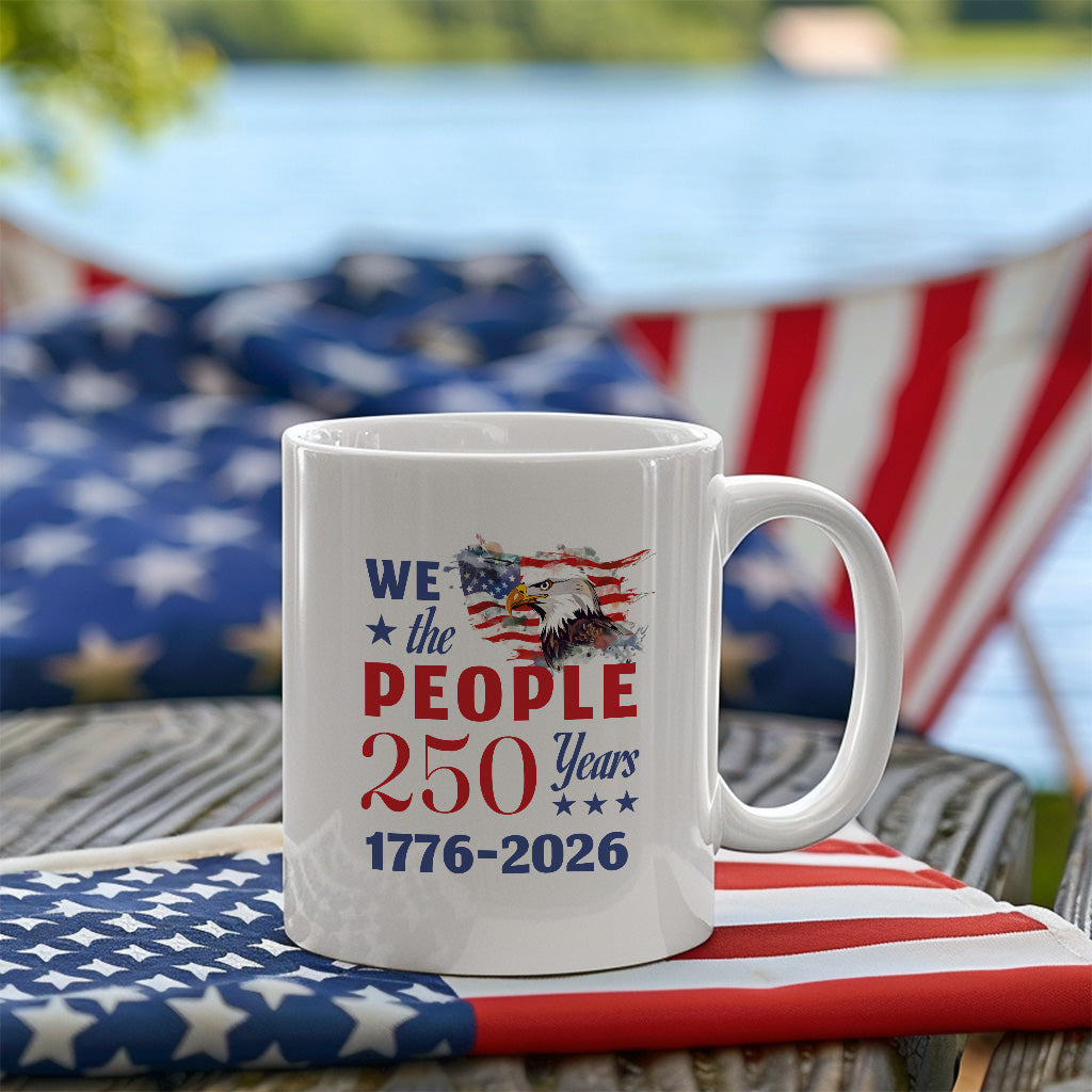 We The People 250 Years Mug, Patriotic Eagle Coffee Cup for USA Anniversary, Constitution Theme Freedom Gift