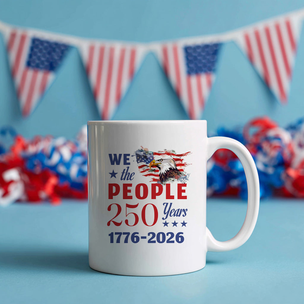 We The People 250 Years Mug, Patriotic Eagle Coffee Cup for USA Anniversary, Constitution Theme Freedom Gift