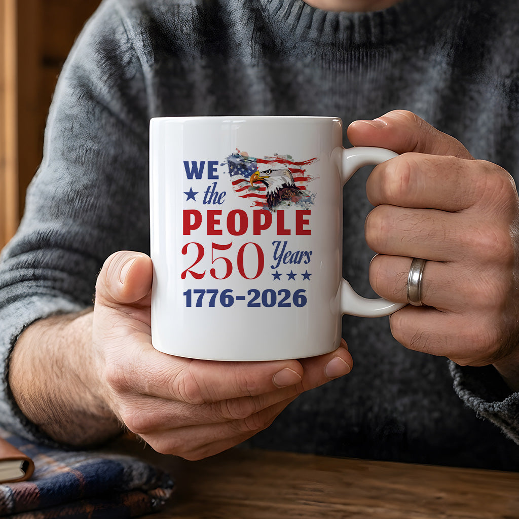 We The People 250 Years Mug, Patriotic Eagle Coffee Cup for USA Anniversary, Constitution Theme Freedom Gift