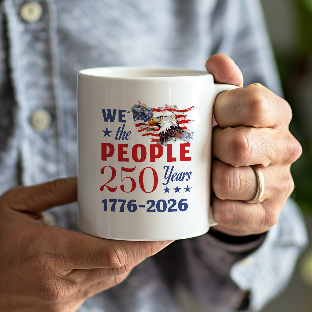 We The People 250 Years Mug, Patriotic Eagle Coffee Cup for USA Anniversary, Constitution Theme Freedom Gift