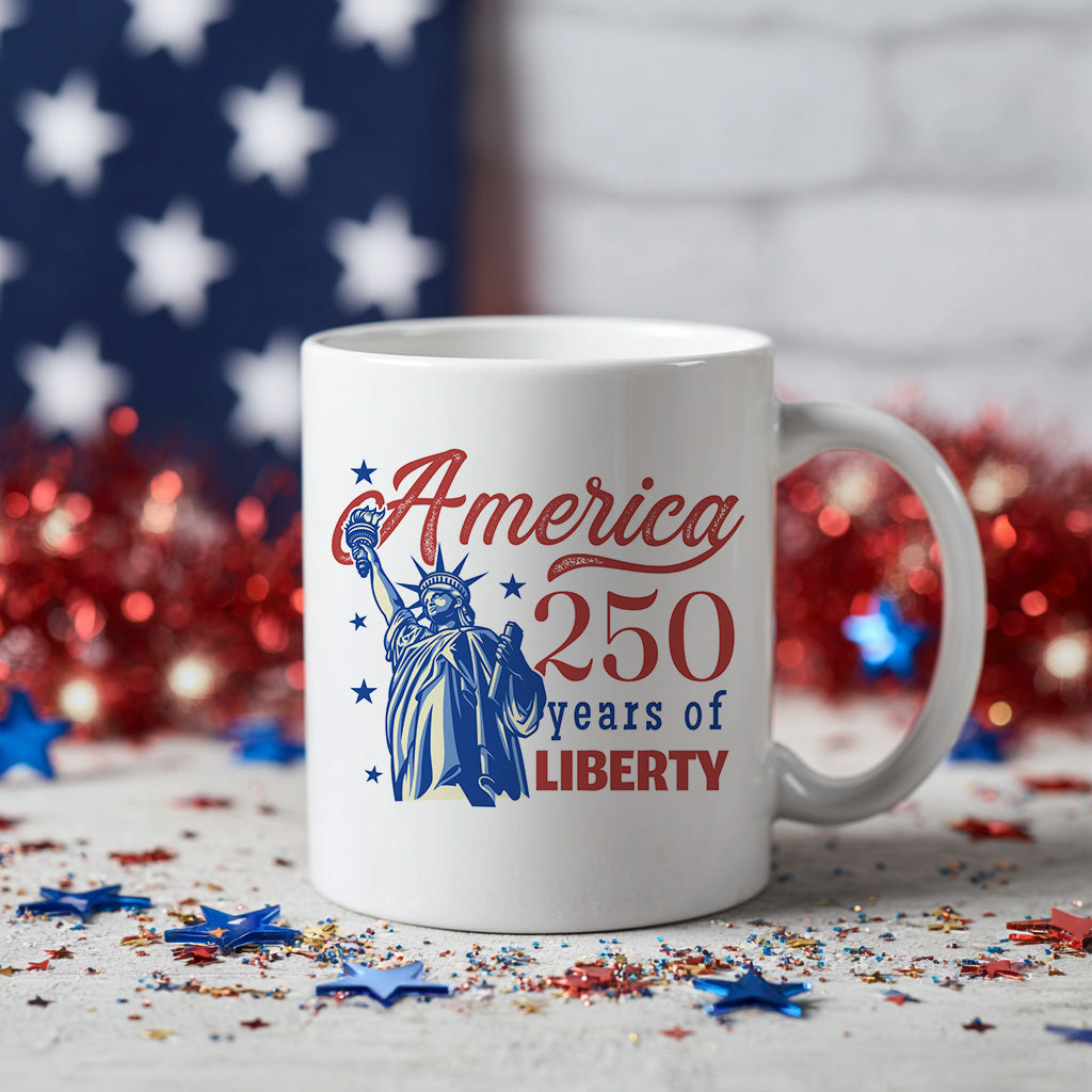 America 250 Years Liberty Mug, Statue of Liberty Coffee Cup for USA Anniversary, Patriotic Fourth of July Gift