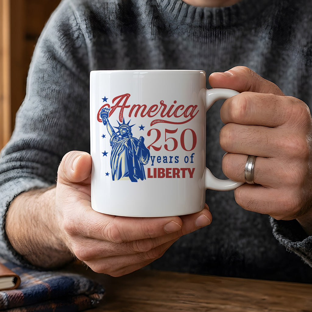 America 250 Years Liberty Mug, Statue of Liberty Coffee Cup for USA Anniversary, Patriotic Fourth of July Gift