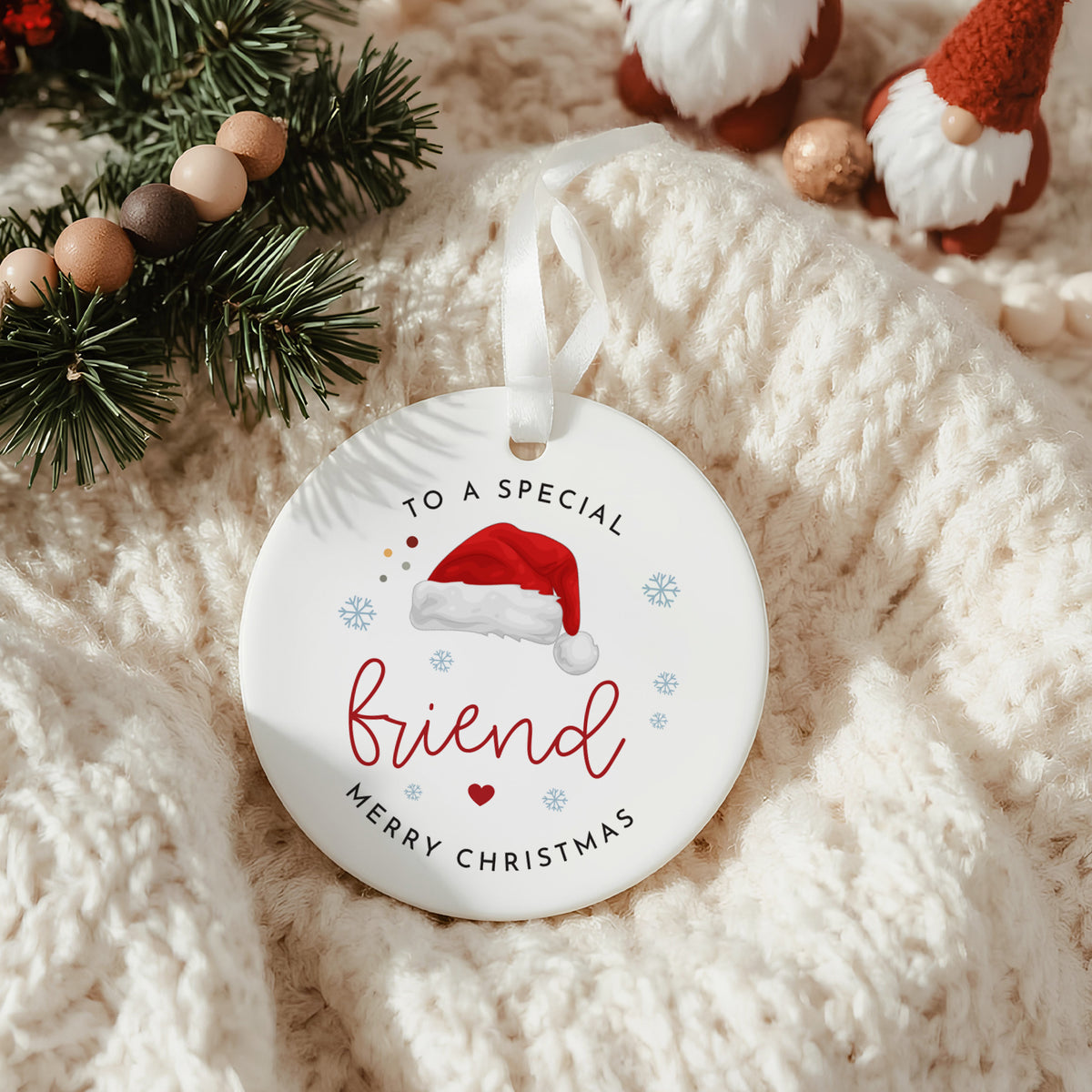 Christmas Friend Candle, To a Special Friend Holiday Gift with Matching Santa Hat Ornament and Gift Box