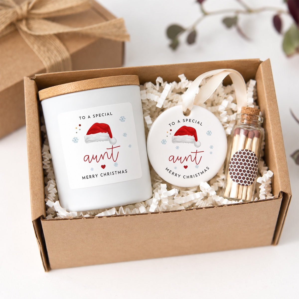Christmas Friend Candle, To a Special Friend Holiday Gift with Matching Santa Hat Ornament and Gift Box