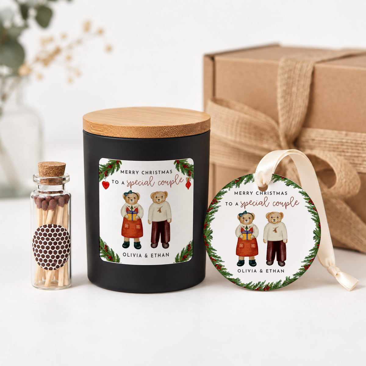 Personalized Christmas Candle for Couples, Merry Christmas to a Special Couple, Keepsake Ornament & Gift Box