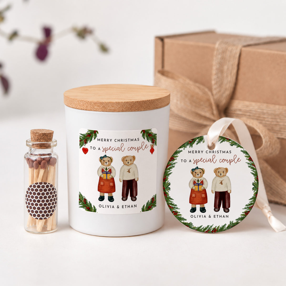 Personalized Christmas Candle for Couples, Merry Christmas to a Special Couple, Keepsake Ornament & Gift Box