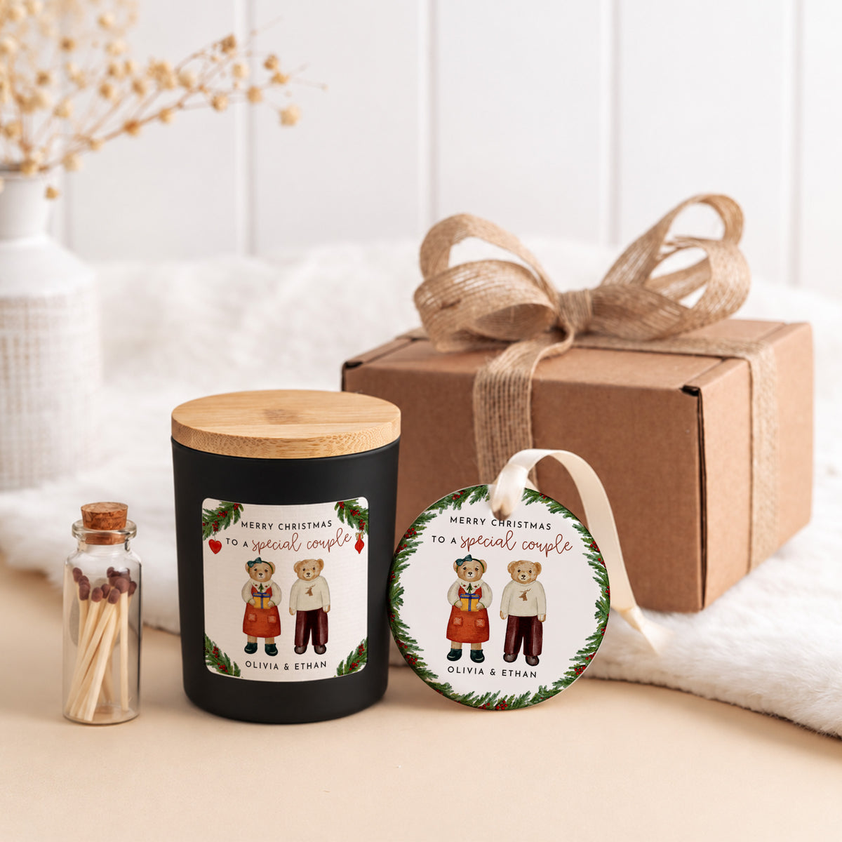 Personalized Christmas Candle for Couples, Merry Christmas to a Special Couple, Keepsake Ornament & Gift Box