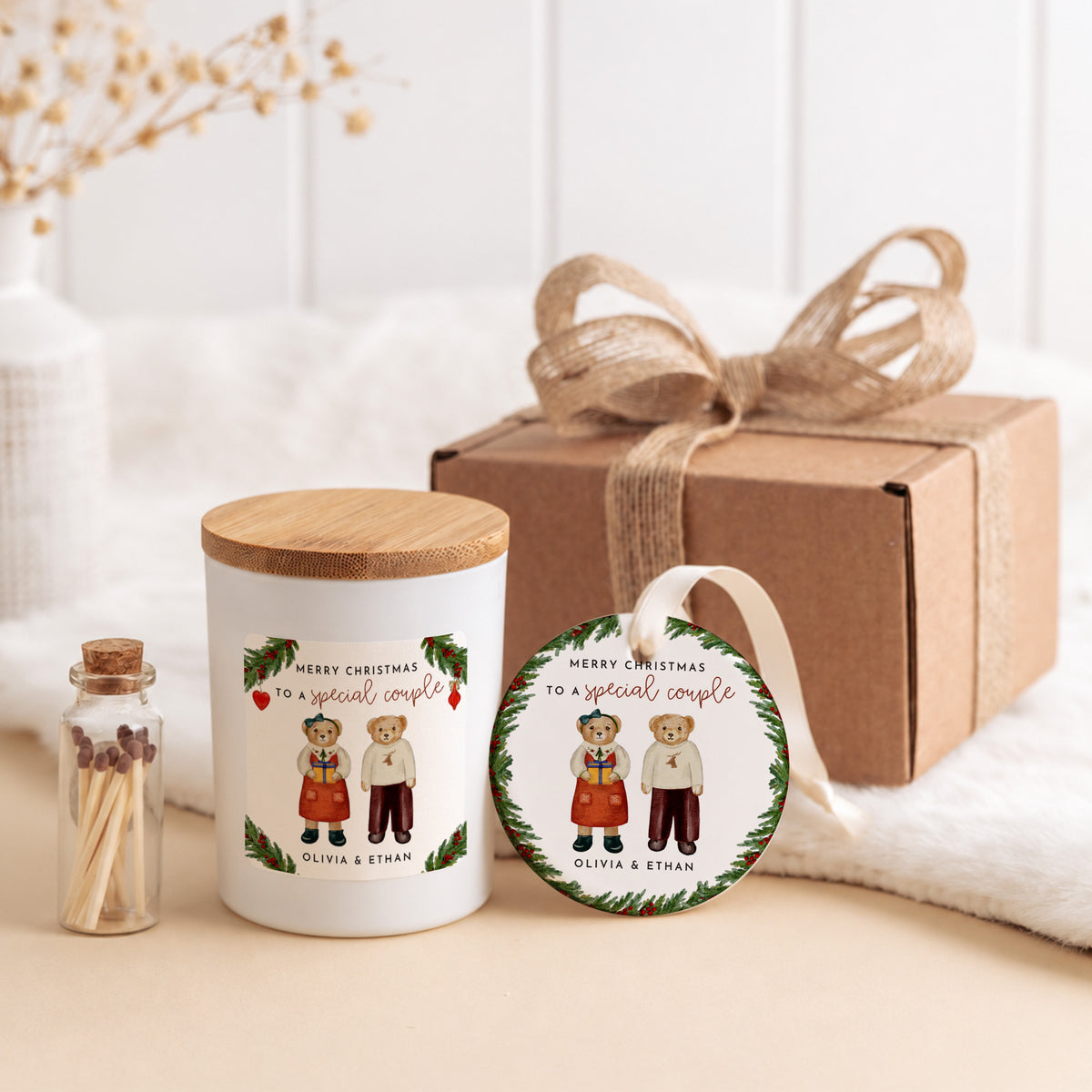 Personalized Christmas Candle for Couples, Merry Christmas to a Special Couple, Keepsake Ornament & Gift Box