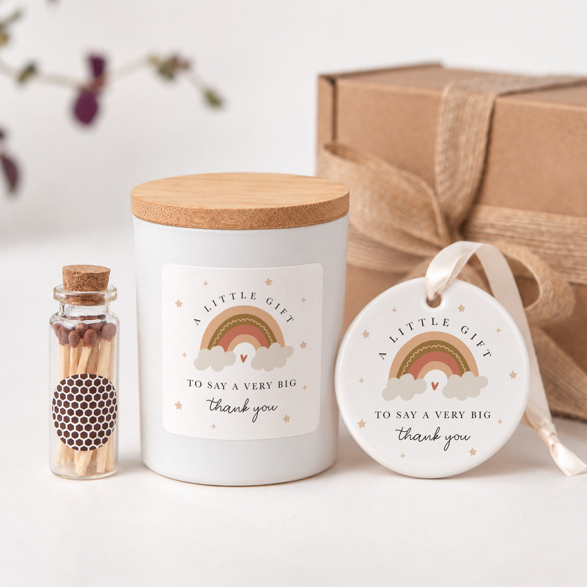 Candle Set, A Little Gift to Say a Very Big Thank You, Rainbow Keepsake Ornament in Gift Box for Appreciation