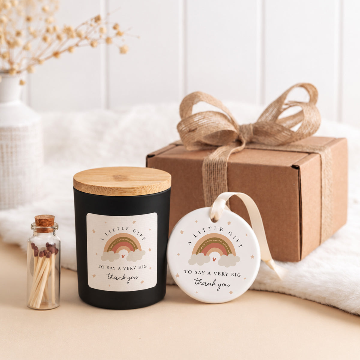 Candle Set, A Little Gift to Say a Very Big Thank You, Rainbow Keepsake Ornament in Gift Box for Appreciation