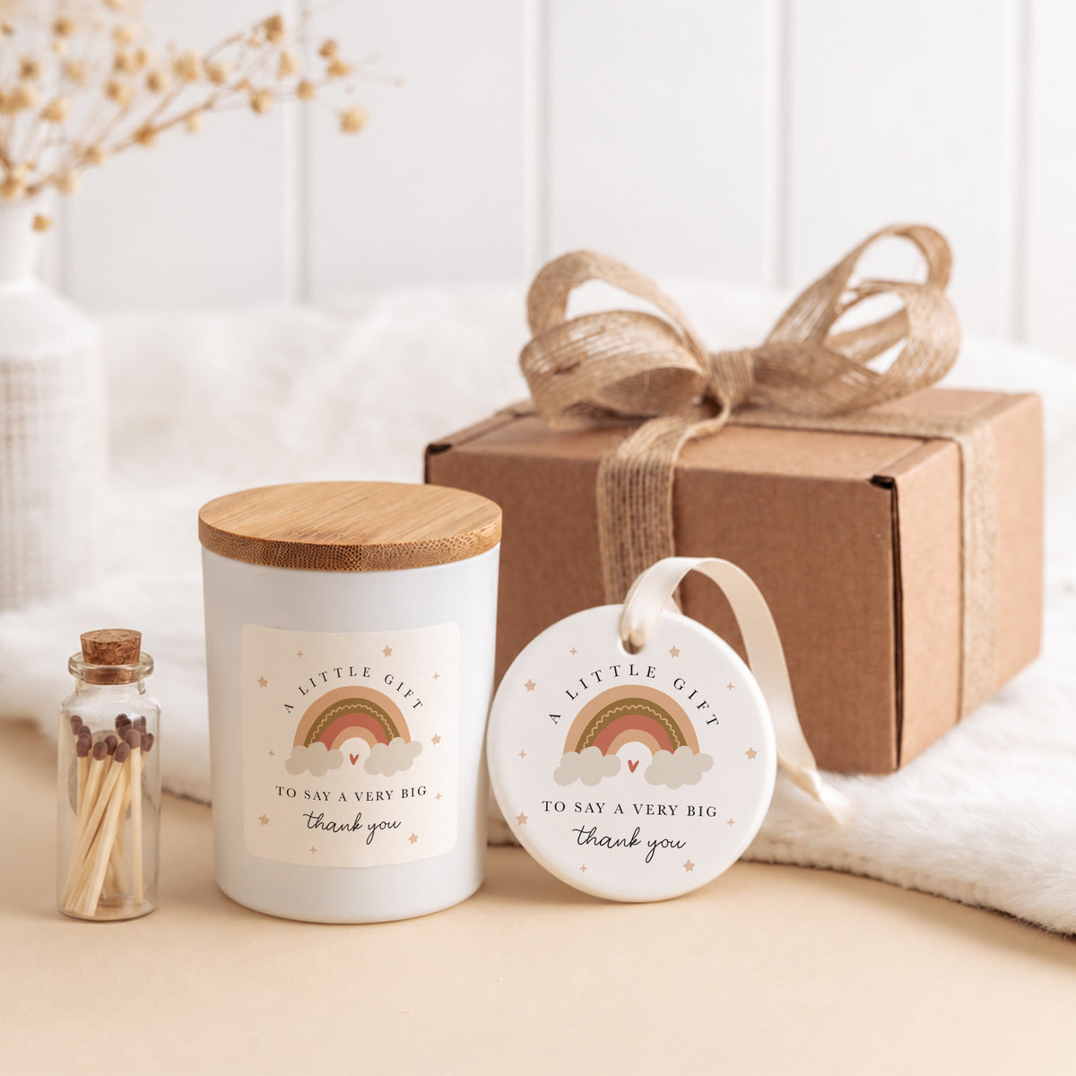 Candle Set, A Little Gift to Say a Very Big Thank You, Rainbow Keepsake Ornament in Gift Box for Appreciation