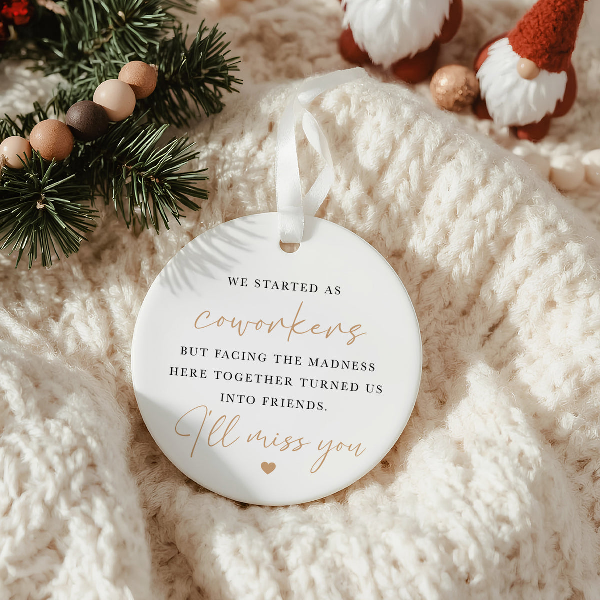 Coworker Farewell Candle, “We Started as Coworkers” Friendship Gift with Matching Keepsake Ornament Set