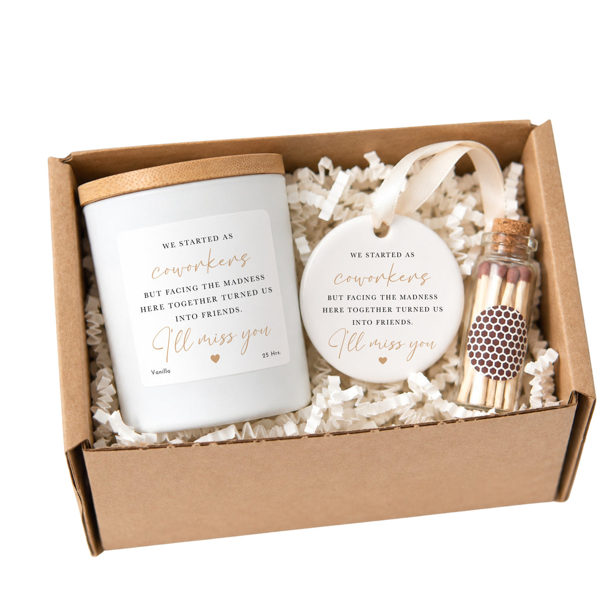 Coworker Farewell Candle, “We Started as Coworkers” Friendship Gift with Matching Keepsake Ornament Set