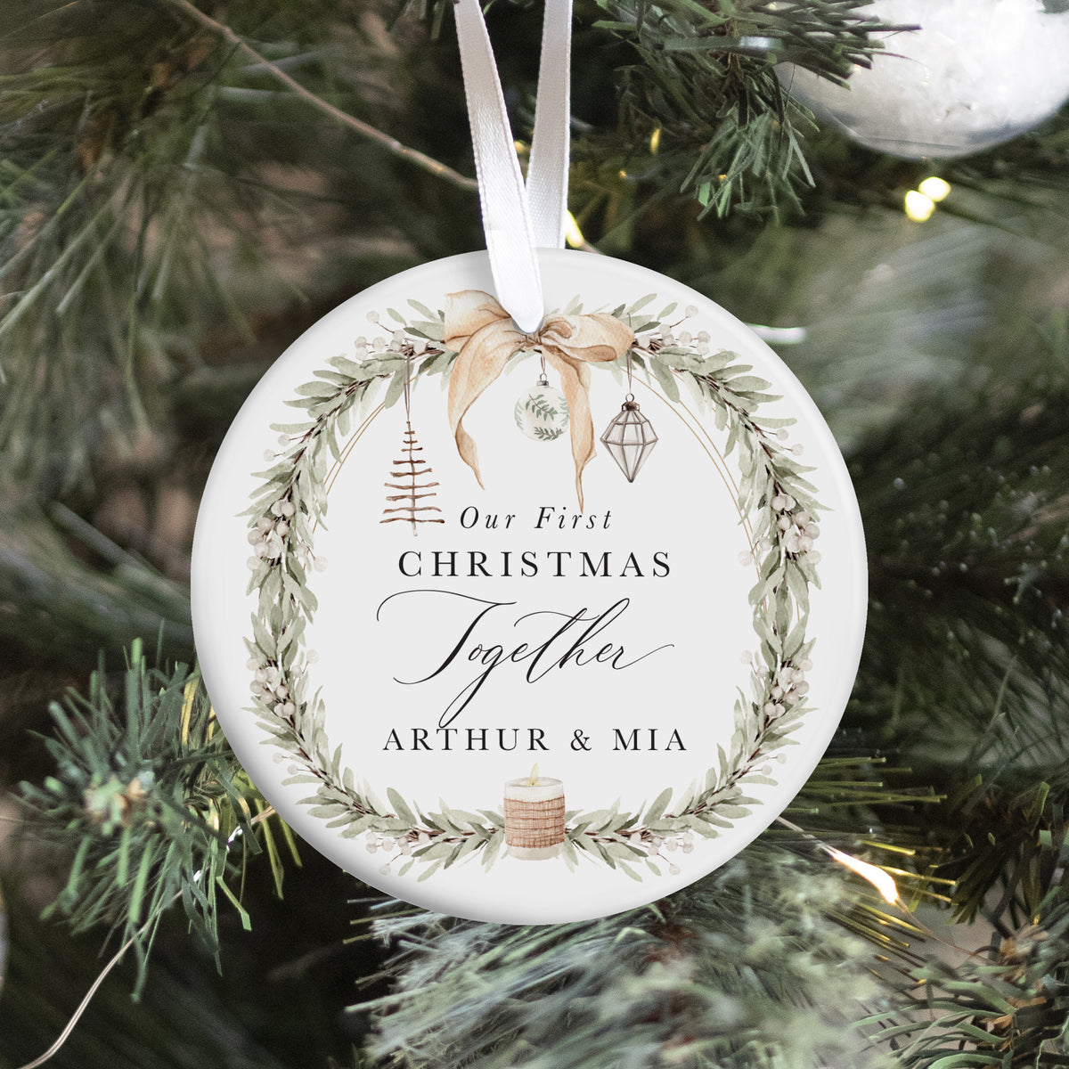 Our First Christmas Together Ornament, Personalized Couple Keepsake for a Romantic Holiday Tree Display