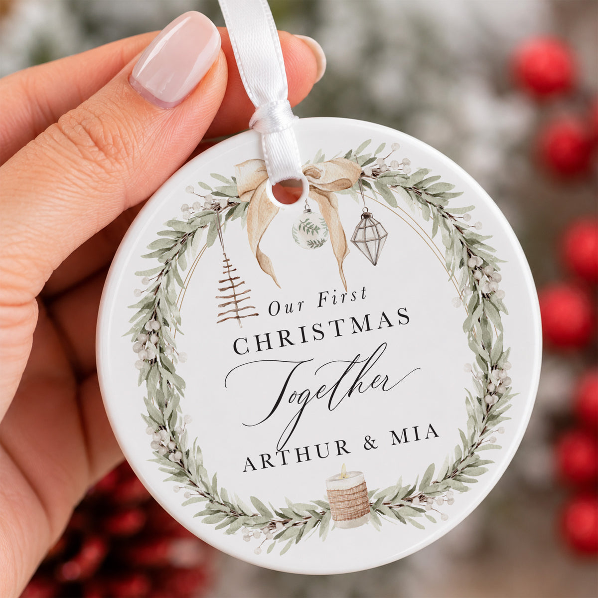 Our First Christmas Together Ornament, Personalized Couple Keepsake for a Romantic Holiday Tree Display