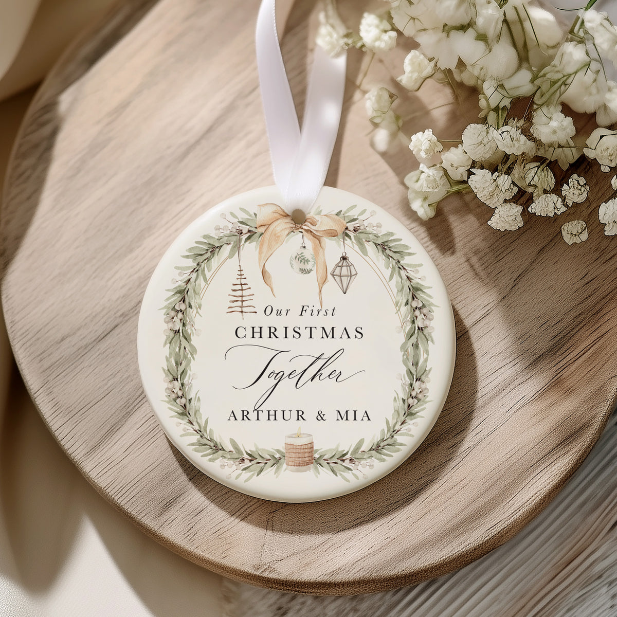 Our First Christmas Together Ornament, Personalized Couple Keepsake for a Romantic Holiday Tree Display