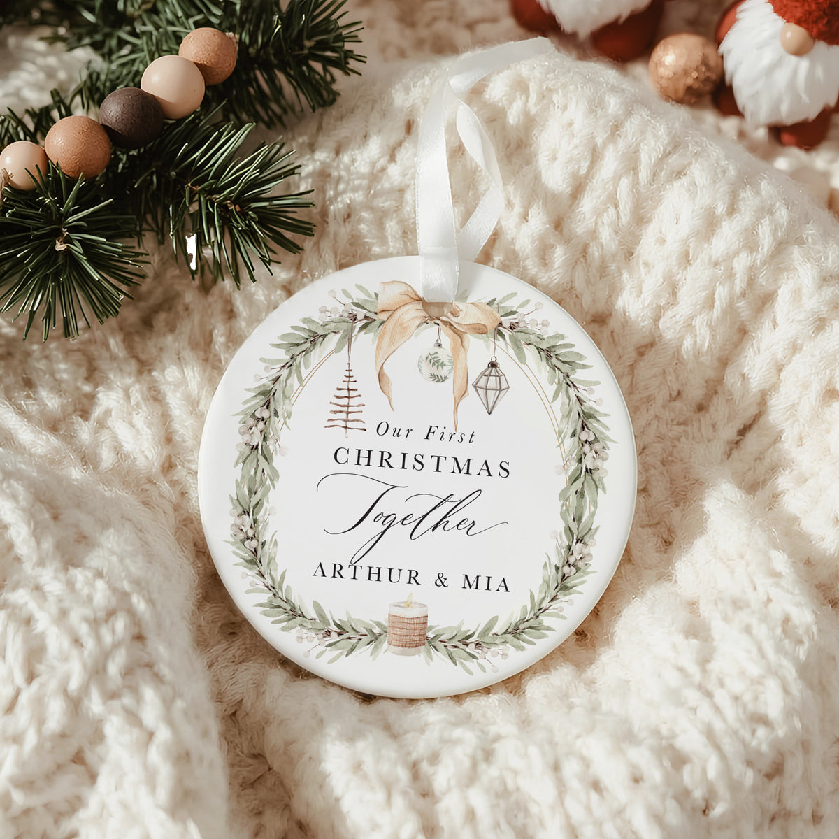 Our First Christmas Together Ornament, Personalized Couple Keepsake for a Romantic Holiday Tree Display