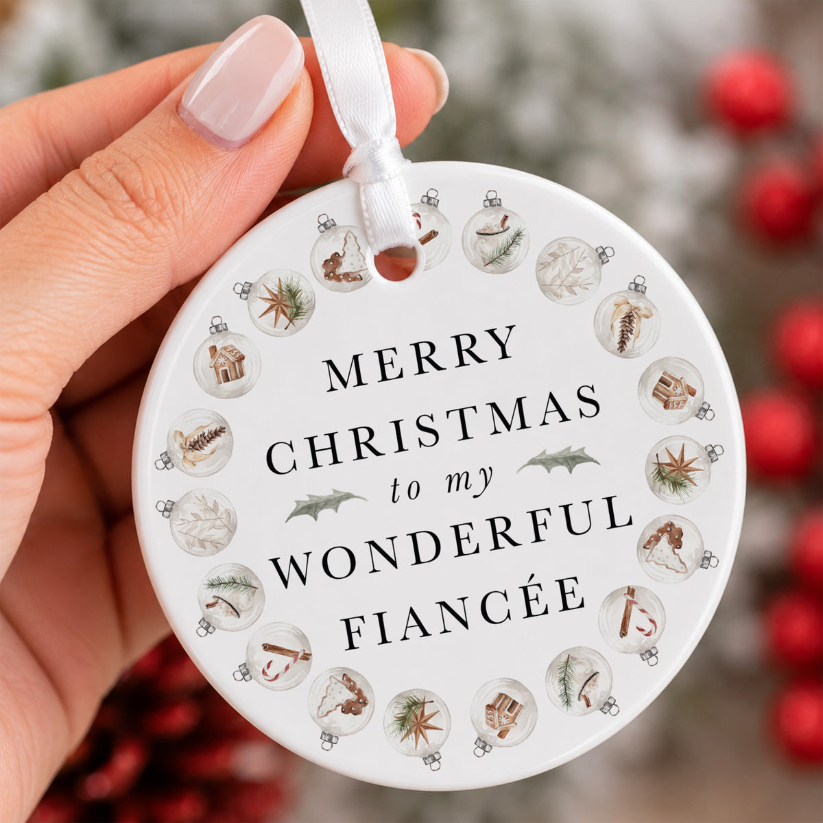 Wonderful Fiancée Christmas Ornament, Merry Christmas to My Fiancée Holiday Tree Gift for Engaged Couple