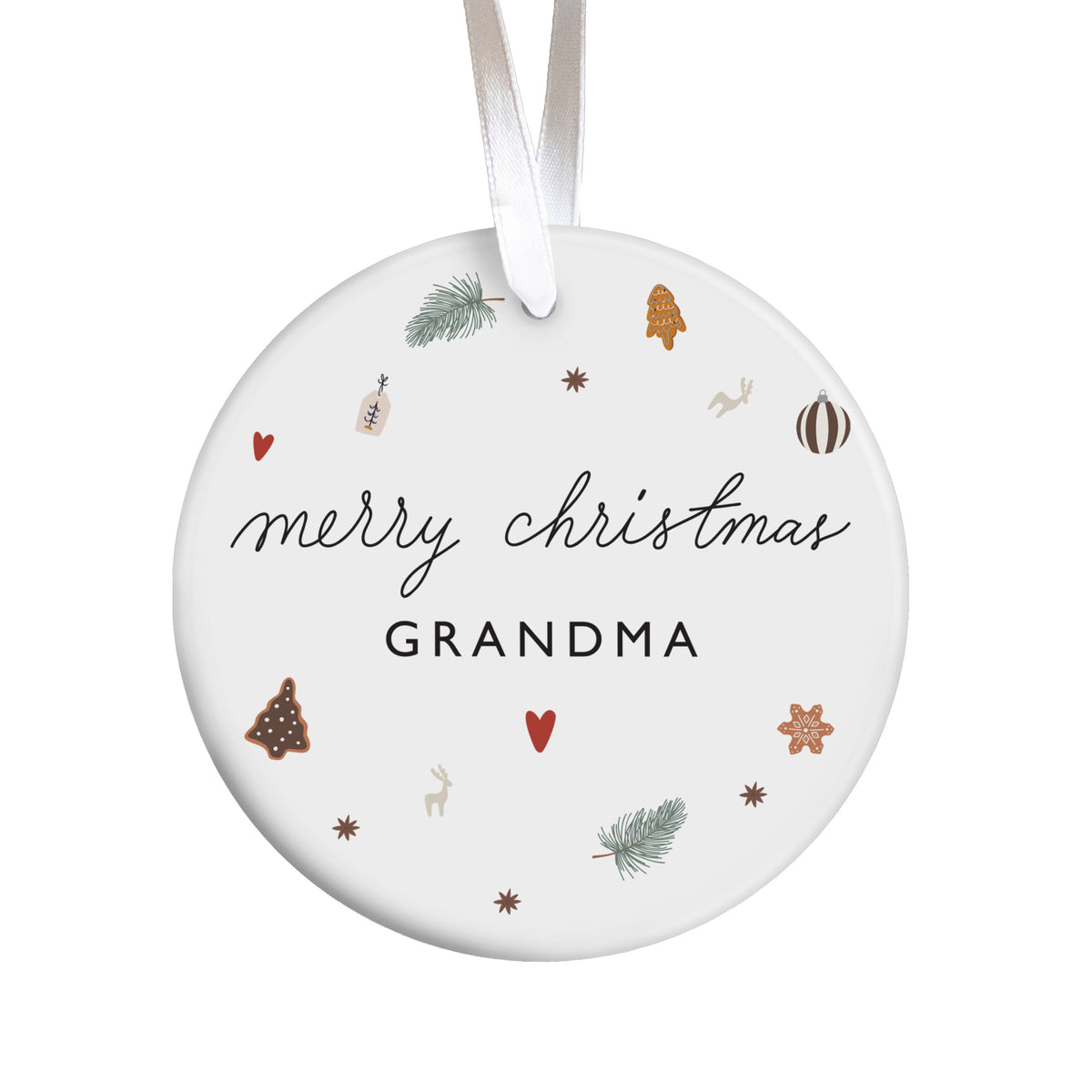 Merry Christmas Grandma Ornament, Heart and Woodland Holiday Design, Loving Christmas Tree Gift for Grandmother