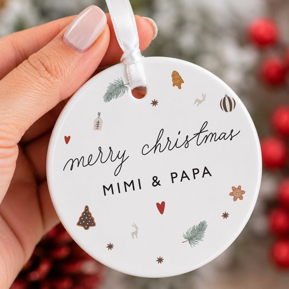 Merry Christmas Grandma Ornament, Heart and Woodland Holiday Design, Loving Christmas Tree Gift for Grandmother