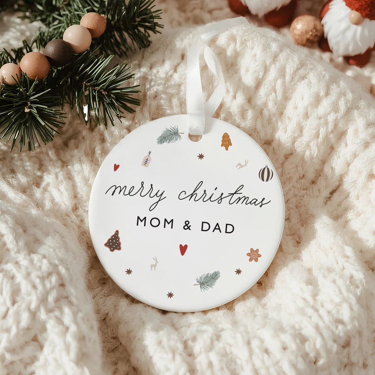 Merry Christmas Grandma Ornament, Heart and Woodland Holiday Design, Loving Christmas Tree Gift for Grandmother