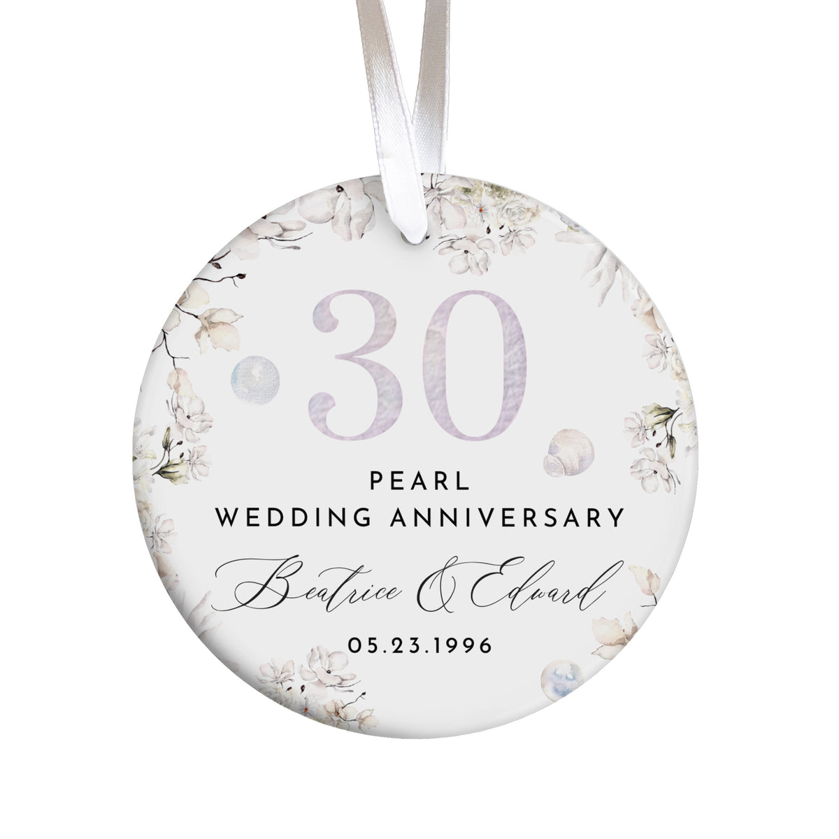 30th Pearl Wedding Anniversary Ornament, Personalized Floral Keepsake for Couples, Meaningful Celebration Gift Memento