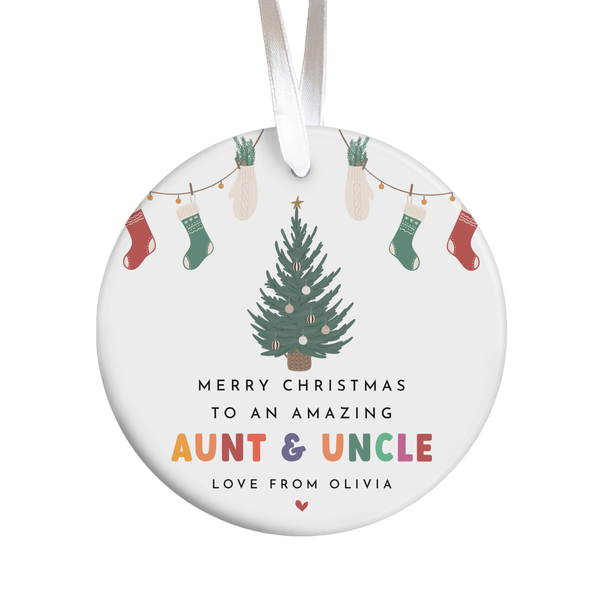Aunt and Uncle Christmas Ornament, Merry Christmas Keepsake from Niece or Nephew, Holiday Tree Gift Decor