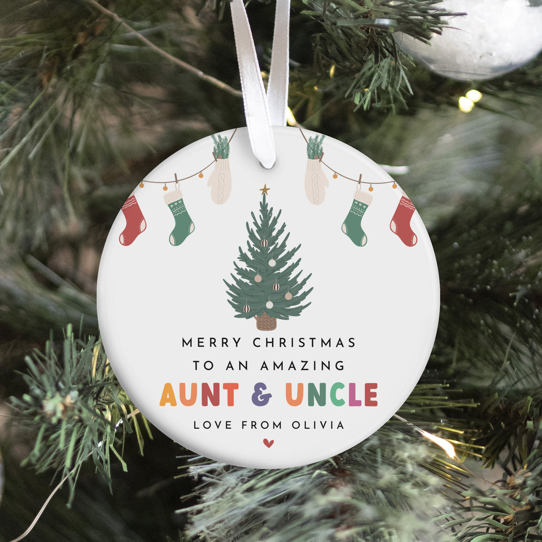 Aunt and Uncle Christmas Ornament, Merry Christmas Keepsake from Niece or Nephew, Holiday Tree Gift Decor