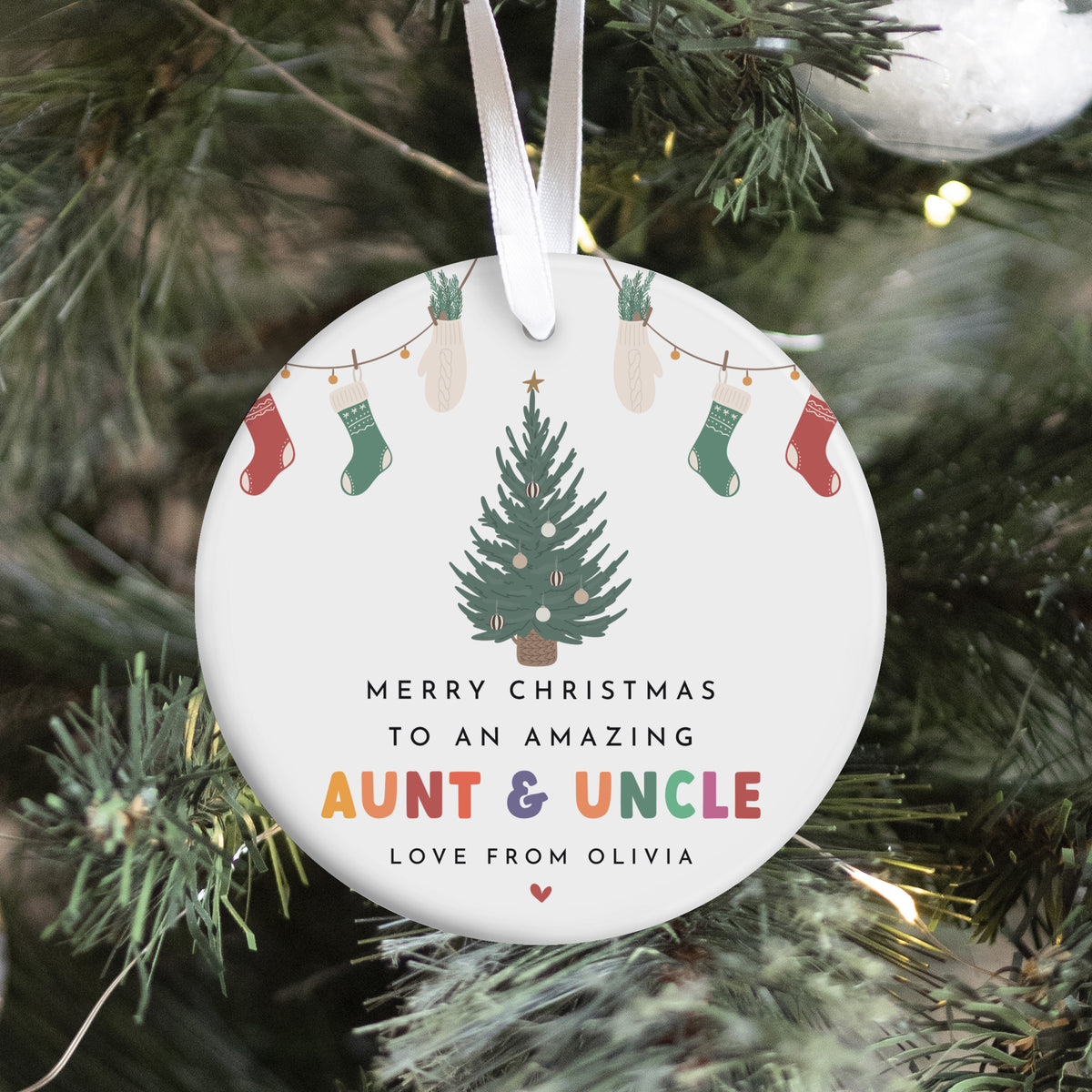 Aunt and Uncle Christmas Ornament, Merry Christmas Keepsake from Niece or Nephew, Holiday Tree Gift Decor