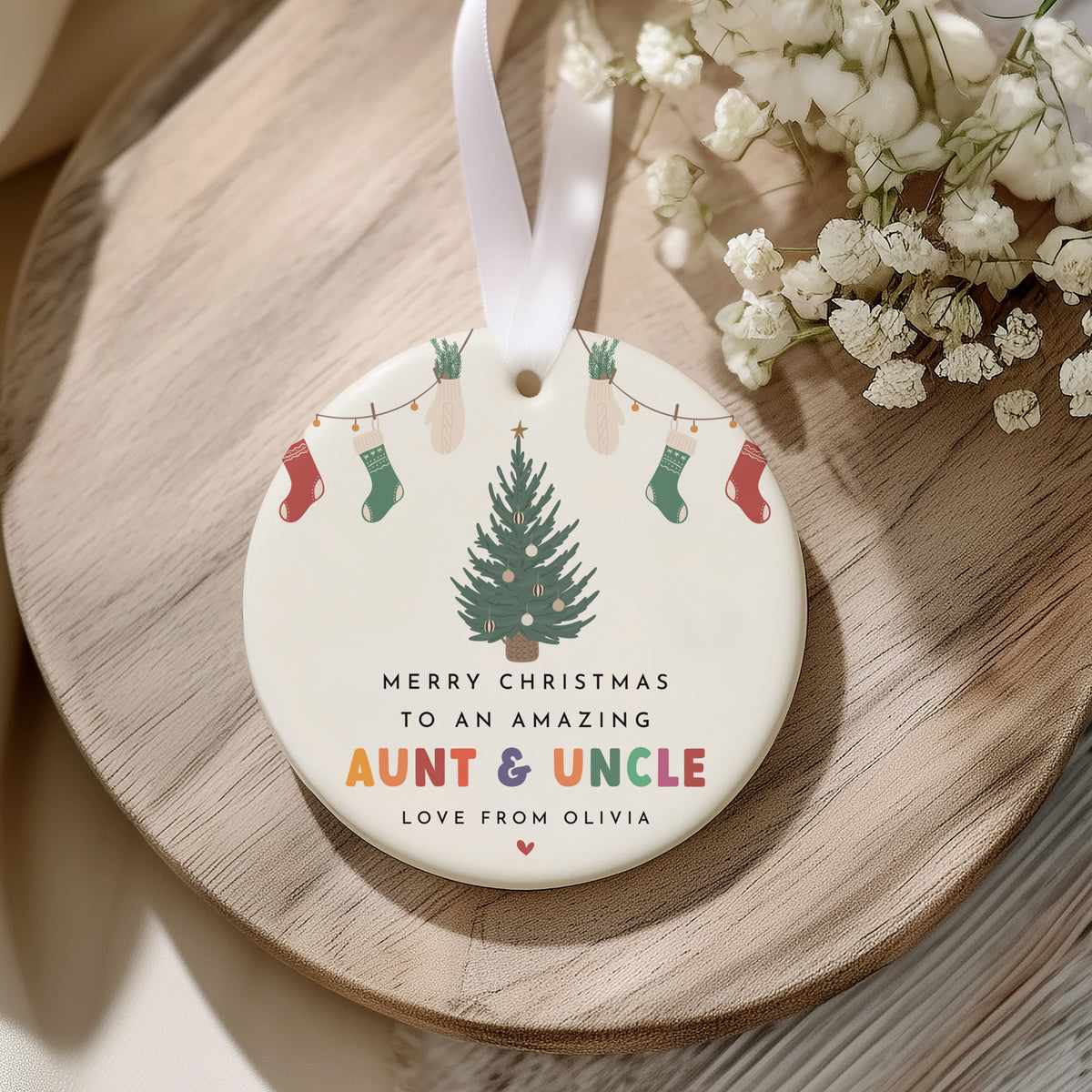 Aunt and Uncle Christmas Ornament, Merry Christmas Keepsake from Niece or Nephew, Holiday Tree Gift Decor
