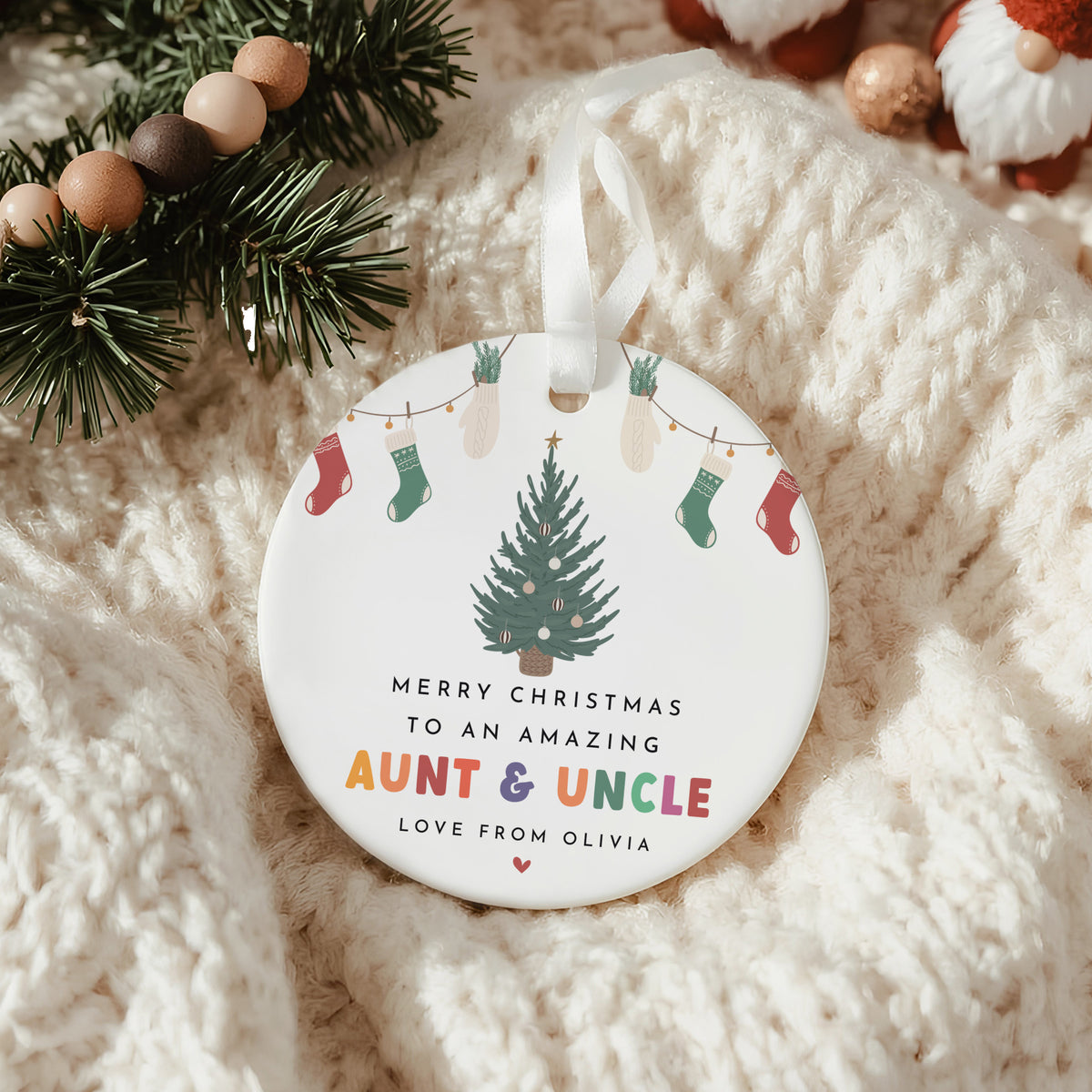 Aunt and Uncle Christmas Ornament, Merry Christmas Keepsake from Niece or Nephew, Holiday Tree Gift Decor