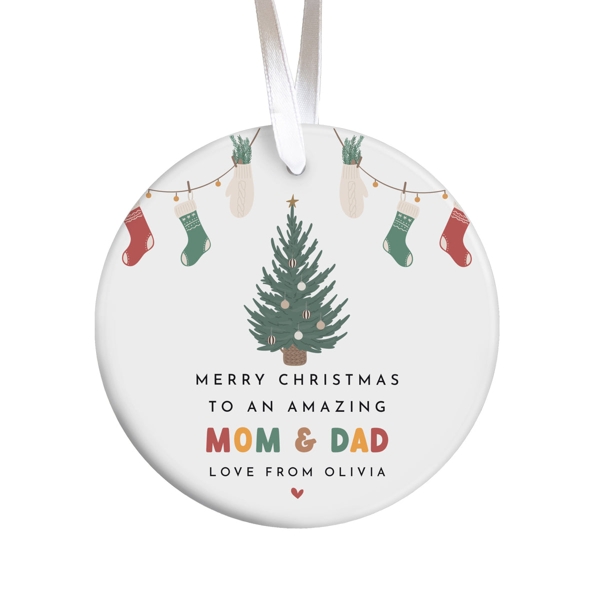 Mom Dad Christmas Ornament, Personalized Family Tree Keepsake, Holiday Gift From Children for Parents