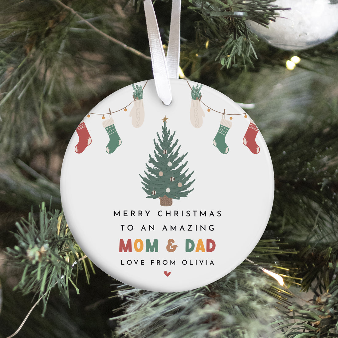 Mom Dad Christmas Ornament, Personalized Family Tree Keepsake, Holiday Gift From Children for Parents