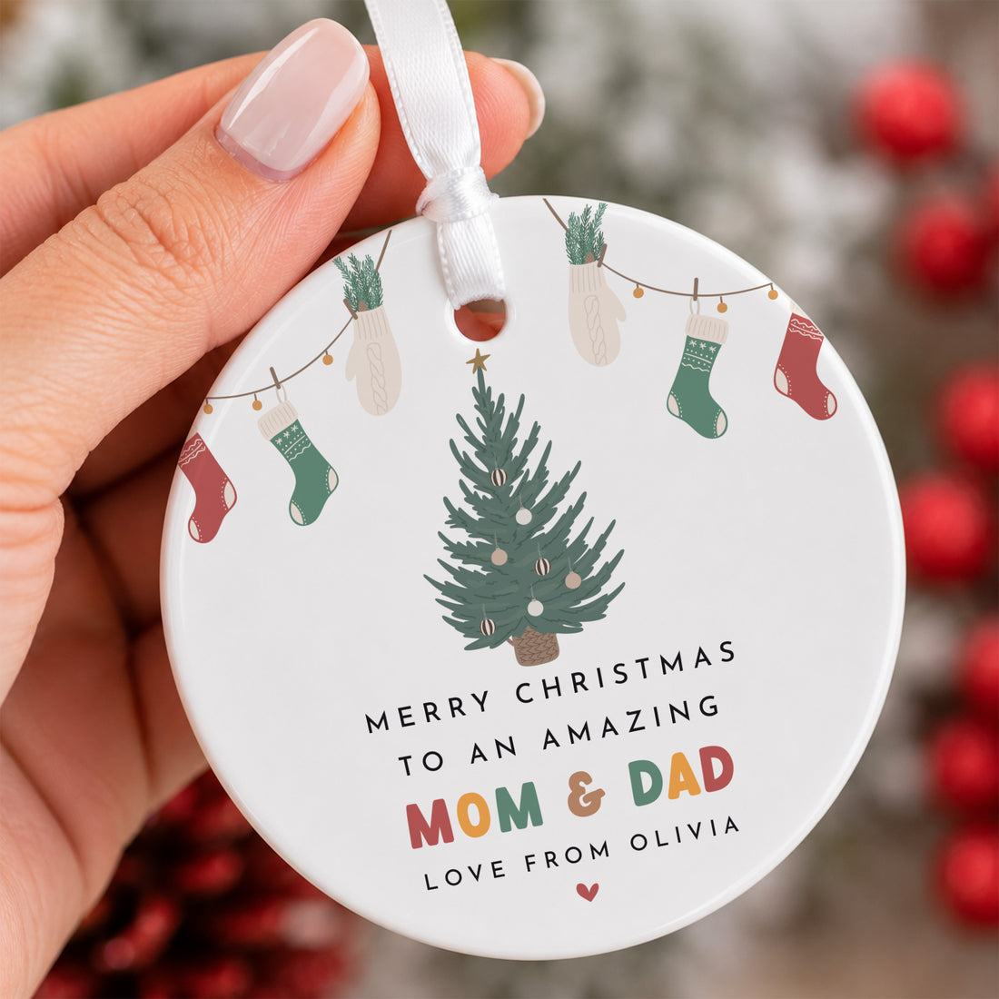 Mom Dad Christmas Ornament, Personalized Family Tree Keepsake, Holiday Gift From Children for Parents