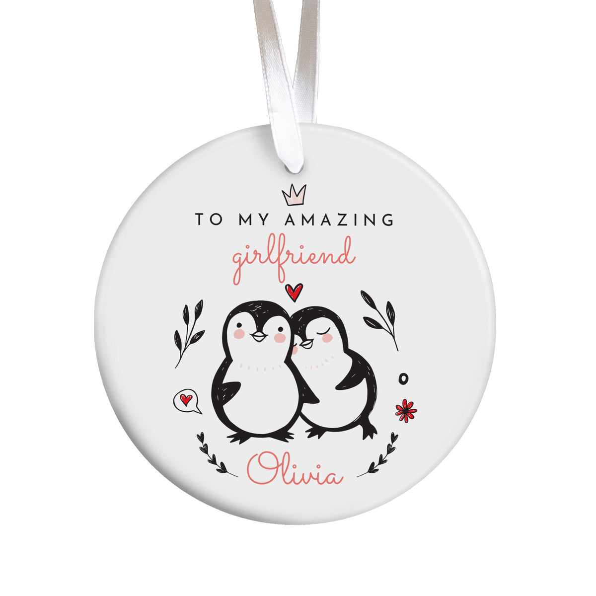 Amazing Girlfriend Penguin Ornament, Personalized Olivia Name Design, Sweet Romantic Christmas Tree Gift for Her