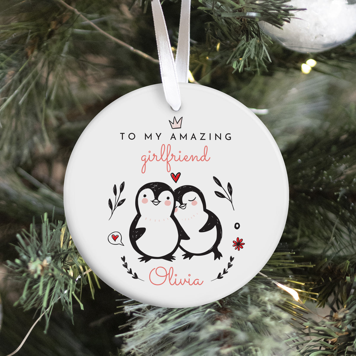 Amazing Girlfriend Penguin Ornament, Personalized Olivia Name Design, Sweet Romantic Christmas Tree Gift for Her