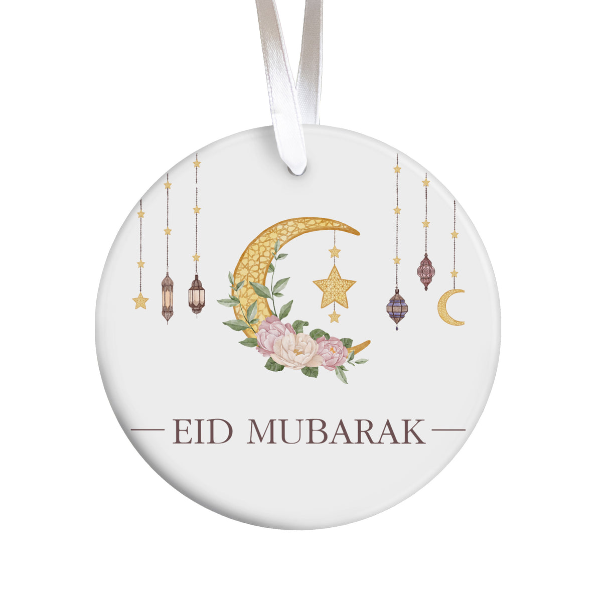 Eid Mubarak Ornament, Crescent Moon and Floral Lantern Design, Meaningful Ramadan Decor Gift for Muslim Family