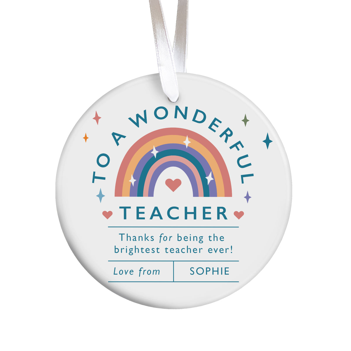 A Wonderful Teacher Ornament, Brightest Teacher Ever Rainbow Keepsake, Student Appreciation Gift for Classroom