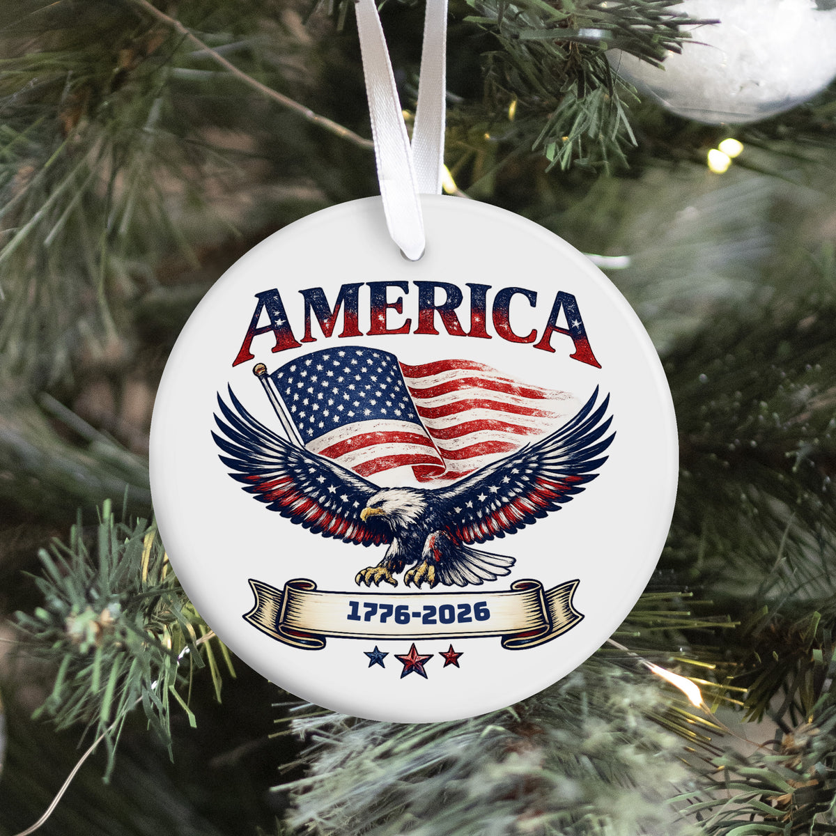 America 1776-2026 Eagle Flag Ornament, Patriotic Keepsake for Independence Day, Christmas Tree Display, History Lover Gift