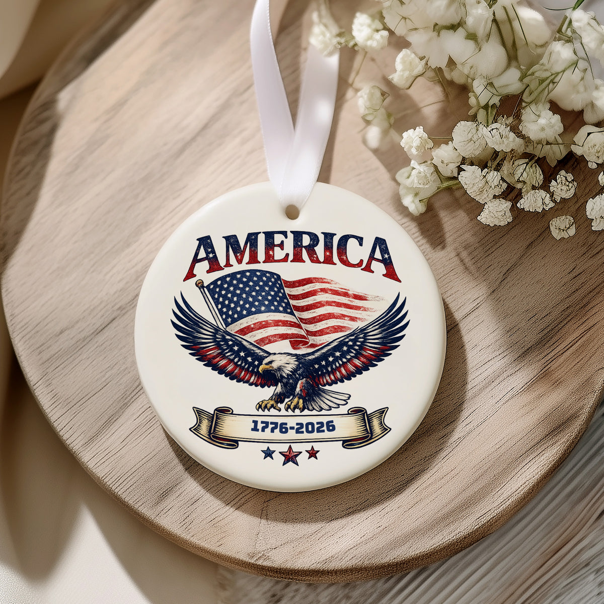 America 1776-2026 Eagle Flag Ornament, Patriotic Keepsake for Independence Day, Christmas Tree Display, History Lover Gift