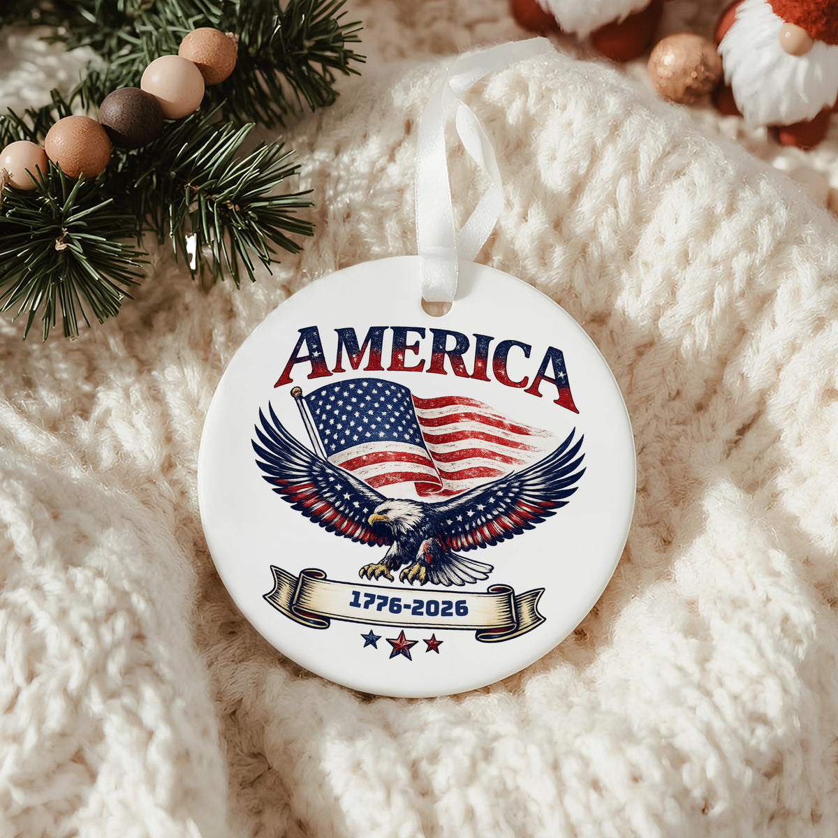America 1776-2026 Eagle Flag Ornament, Patriotic Keepsake for Independence Day, Christmas Tree Display, History Lover Gift